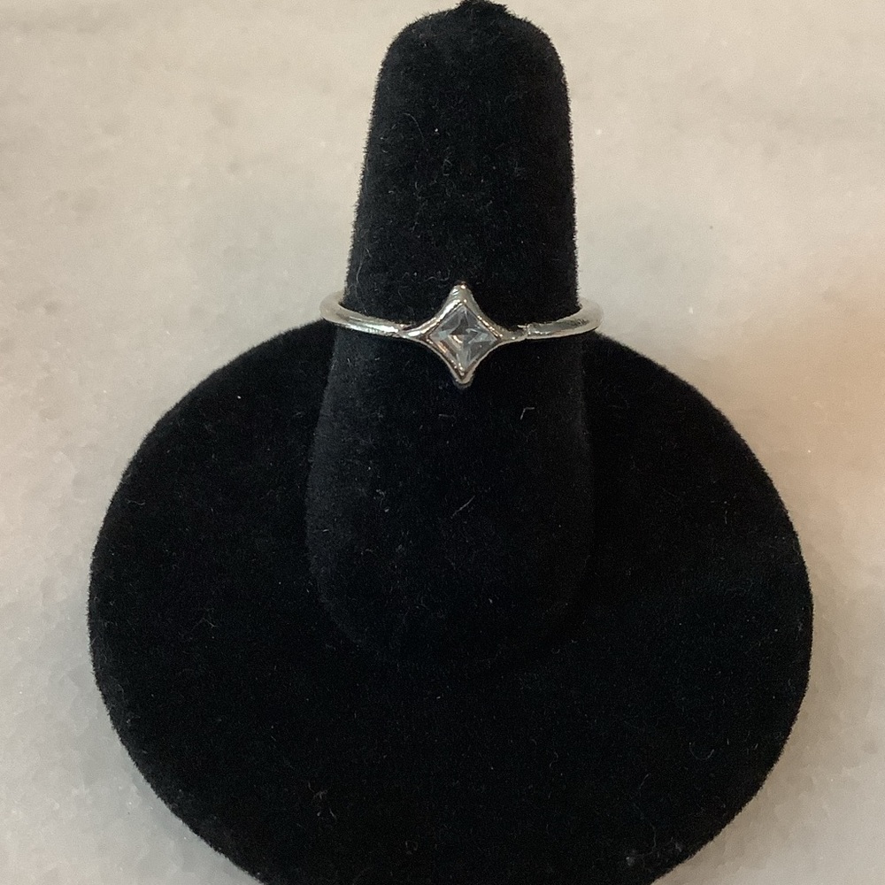 Delicate Silver Plated Ring with Clear Square-Cut Stone, Brand New